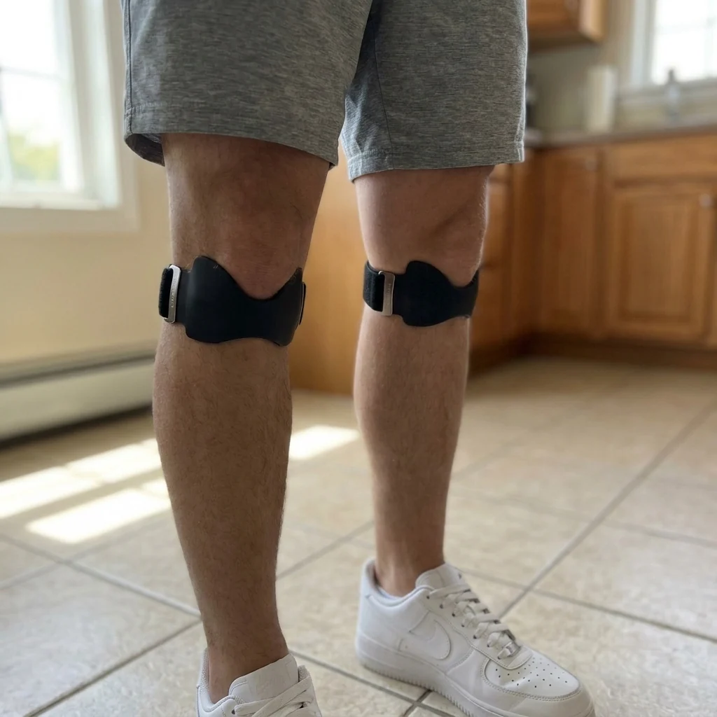Man wearing a GeeGeeShop strap on both knees